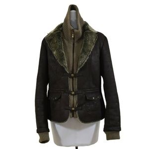 Montanaco Womens M Jacket Coat Brown Faux Suede an